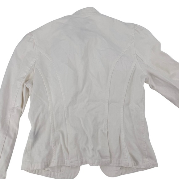 Lauren Jeans Co Lauren Denim Jacket Medium White Mandarin Collar Frog Button - Picture 2 of 16